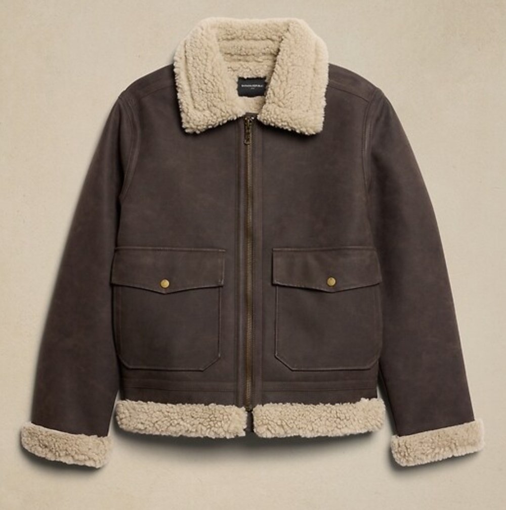 Banana Republic Brown Bomber Jacket with Tan Sherpa trim - Picture 6 of 6